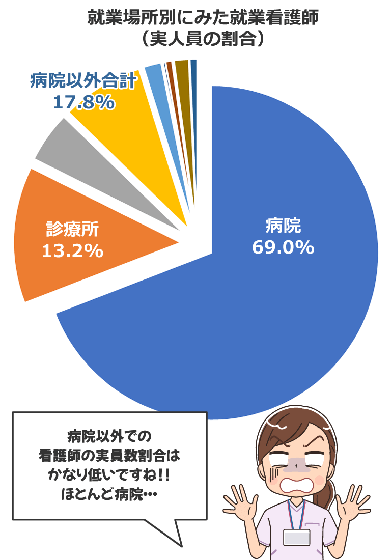 就業場所別にみた就業看護師(実人員の割合)