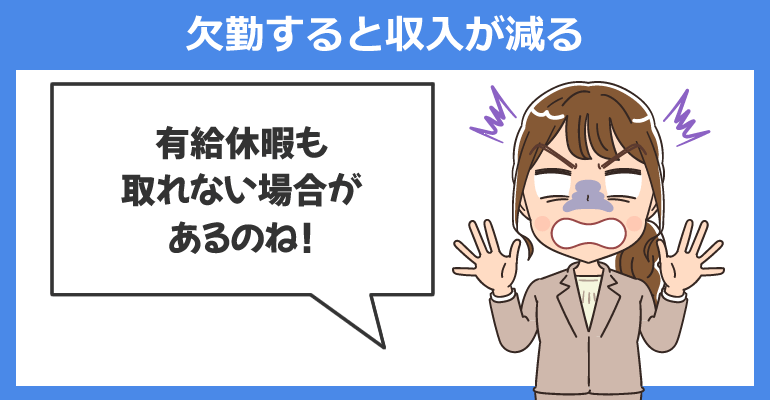 体調不良で欠勤すると収入が減る（保証がない）