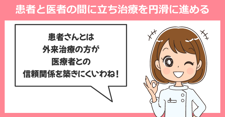 患者と医者の間に立ち治療を円滑に進めていく